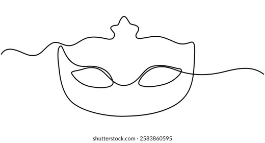 Continuous line drawing of Mardi Gras Carnival mask. One line art. Vector illustration, Masquerade Mask Continuous Line Art Illustration, Carnival Mask Brazilian Drawing, Summer Carnival mask.