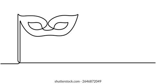 Continuous line drawing of Mardi Gras Carnival mask. One line art. Vector illustration, Masquerade Mask Continuous Line Art Illustration, Carnival Mask Brazilian Drawing, Summer Carnival mask.