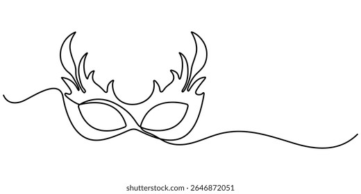 Continuous line drawing of Mardi Gras Carnival mask. One line art. Vector illustration, Masquerade Mask Continuous Line Art Illustration, Carnival Mask Brazilian Drawing, Summer Carnival mask.