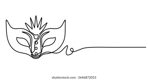 Continuous line drawing of Mardi Gras Carnival mask. One line art. Vector illustration, Masquerade Mask Continuous Line Art Illustration, Carnival Mask Brazilian Drawing, Summer Carnival mask.