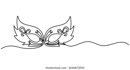 Continuous line drawing of Mardi Gras Carnival mask. One line art. Vector illustration, Masquerade Mask Continuous Line Art Illustration, Carnival Mask Brazilian Drawing, Summer Carnival mask.