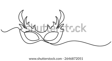 Continuous line drawing of Mardi Gras Carnival mask. One line art. Vector illustration, Masquerade Mask Continuous Line Art Illustration, Carnival Mask Brazilian Drawing, Summer Carnival mask.