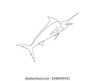 Continuous line drawing of marlin fish. One line of marlin fish. Marine animal concept continuous line art. Editable outline.