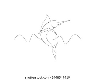 Continuous line drawing of marlin fish. One line of marlin fish. Marine animal concept continuous line art. Editable outline.