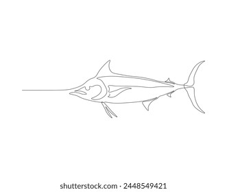 Continuous line drawing of marlin fish. One line of marlin fish. Marine animal concept continuous line art. Editable outline.