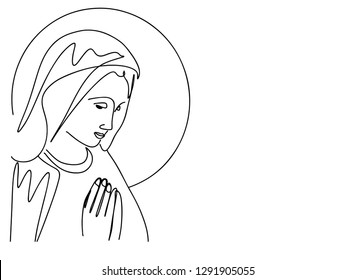 continuous line drawing of Mary Christianity illustration, simple lines.