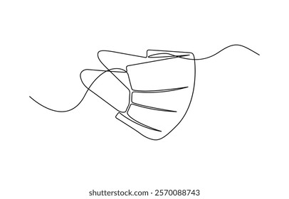 Continuous line drawing of  mask, One line art, Vector illustration. One continuous line drawing of medical worker wearing face mask.