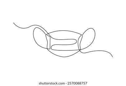 Continuous line drawing of  mask, One line art, Vector illustration. One continuous line drawing of medical worker wearing face mask.