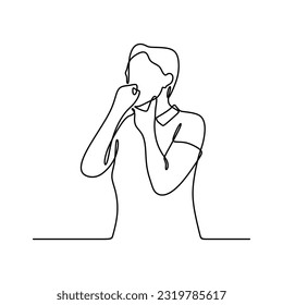 continuous line drawing of mature woman suffering from cough