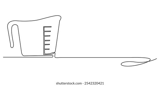 continuous line drawing of a measuring cup.one line drawing of a measuring cup with counting units graph.single line vector illustration.isolated white background