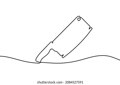 Continuous line drawing of meat cleaver knife. Meat ax linear icon. One line drawing background. Vector illustration. Meat cleaver knife continuous line icon.