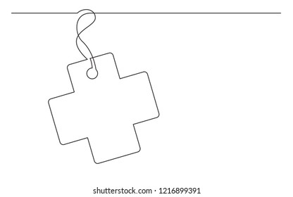 Continuous Line Drawing Of Medical Cross Tag Label Design