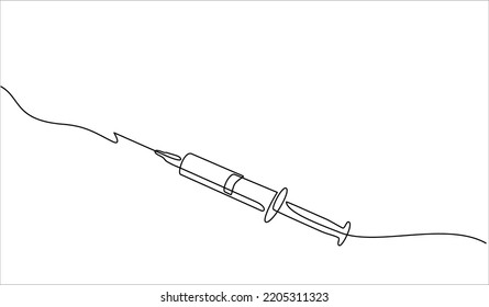 Continuous line drawing of medical health concept. Medical syringe concept with vaccine bottle in doodle style. Syringe, Vaccine vial, anti virus, Stethoscope isolated on a transparent background.