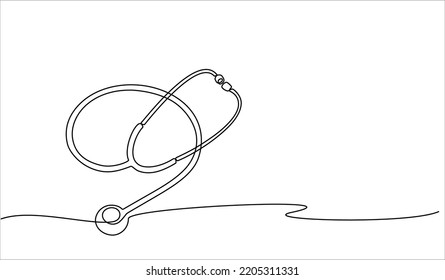 Continuous line drawing of medical health concept. Medical Stethoscope concept in doodle style. Stethoscope detecting heart isolated on transparent background.