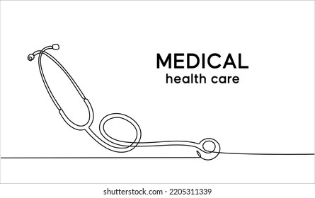 Continuous line drawing of medical health concept. Medical Stethoscope concept in doodle style. Stethoscope detecting heart isolated on transparent background.