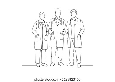 Continuous Line Drawing of Medical Professionals – Doctors in Lab Coats with Stethoscopes