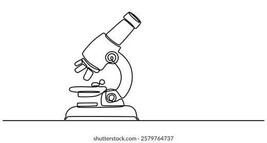 Continuous Line Drawing of Medical Research Icon. Hand Drawn Symbol Vector Illustration, Continuous one line drawing of microscope laboratory. Microscope line art vector illustration. Research and pro