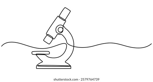 Continuous Line Drawing of Medical Research Icon. Hand Drawn Symbol Vector Illustration, Continuous one line drawing of microscope laboratory. Microscope line art vector illustration. Research and pro