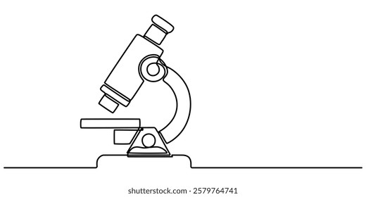 Continuous Line Drawing of Medical Research Icon. Hand Drawn Symbol Vector Illustration, Continuous one line drawing of microscope laboratory. Microscope line art vector illustration. Research and pro