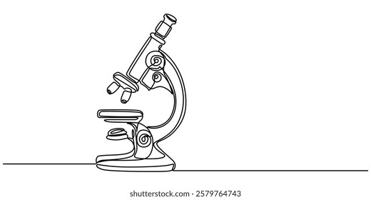 Continuous Line Drawing of Medical Research Icon. Hand Drawn Symbol Vector Illustration, Continuous one line drawing of microscope laboratory. Microscope line art vector illustration. Research and pro