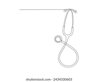 Continuous Line Drawing Of Medical Stethoscope. One Line Of Stethoscope. Medical Tool Continuous Line Art. Editable Outline.