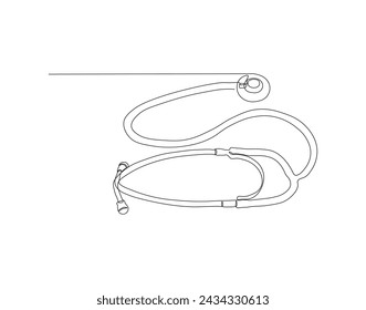 Continuous Line Drawing Of Medical Stethoscope. One Line Of Stethoscope. Medical Tool Continuous Line Art. Editable Outline.