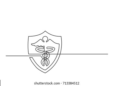 Continuous Line Drawing Of Medical Symbol Caduceus Protection