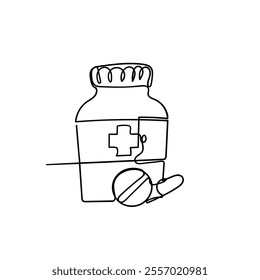 continuous line drawing medicine capsule illustration related