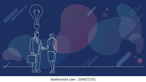 continuous line drawing of meeting business person with idea