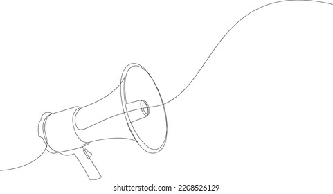 Dibujo continuo de línea del icono Megaphone. Concepto de marketing en medios sociales. Dibujado por mano sobre fondo blanco. Ilustración vectorial.