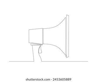 Continuous line drawing of megaphone. One line of megaphone. Speaker for public announcement concept continuous line art. Editable outline.   
