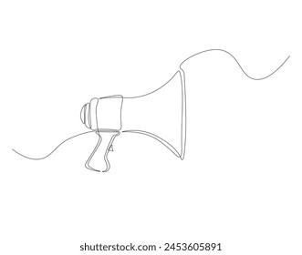 Continuous line drawing of megaphone. One line of megaphone. Speaker for public announcement concept continuous line art. Editable outline.   
