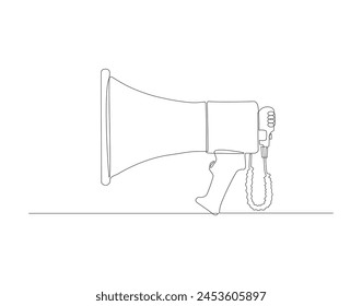 Continuous line drawing of megaphone. One line of megaphone. Speaker for public announcement concept continuous line art. Editable outline.   
