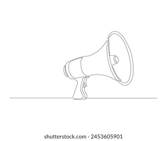 Continuous line drawing of megaphone. One line of megaphone. Speaker for public announcement concept continuous line art. Editable outline.   
