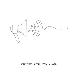 Continuous line drawing of megaphone. One line of megaphone. Speaker for public announcement concept continuous line art. Editable outline.   
