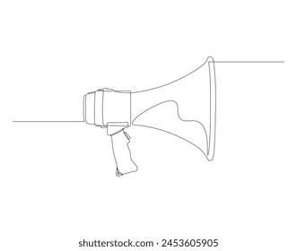 Continuous line drawing of megaphone. One line of megaphone. Speaker for public announcement concept continuous line art. Editable outline.   
