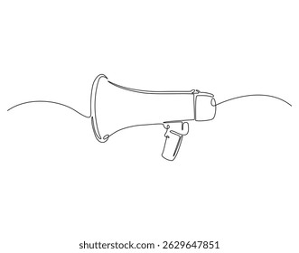 Continuous line drawing of megaphone. Single line illustration of megaphone for announcement. Loudspeaker concept. Editable outline
