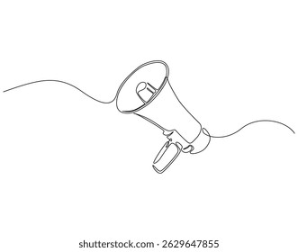Continuous line drawing of megaphone. Single line illustration of megaphone for announcement. Loudspeaker concept. Editable outline
