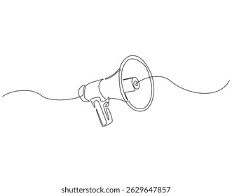Desenho de linha contínua de megafone. Ilustração de linha única de megafone para anúncio. Conceito de alto-falante. Estrutura de tópicos editável
