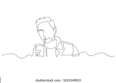 continuous line drawing of men drinking water vector illustration