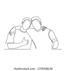 Continuous Line Drawing Men Embrace Together Stock Vector (Royalty Free ...