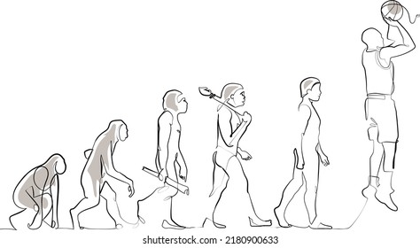 Continuous Line Drawing- Men Evolution to Basketball shooting three point