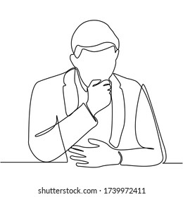 continuous line drawing of men feel bad and cough isolated on a white background. Man coughs into his hand and holds hand on chest