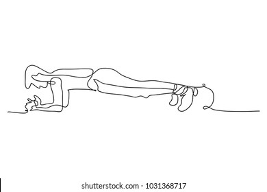 continuous line drawing of men fitness yoga Weight-lifting