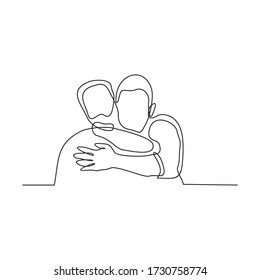 continuous line drawing of men friends hugging each other