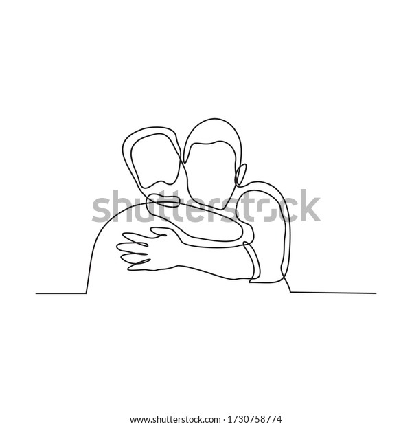 Continuous Line Drawing Men Friends Hugging Stock Vector (Royalty Free ...