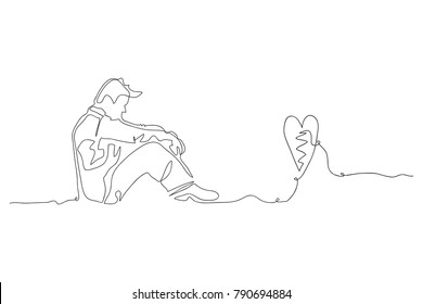 continuous line drawing of men frustrated about love