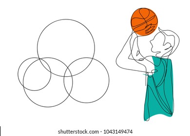continuous line drawing of men playing basketball vector illustration
