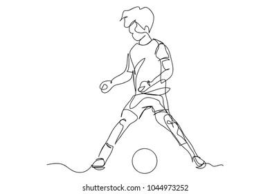 continuous line drawing of men playing football, concept of sports vector illustration