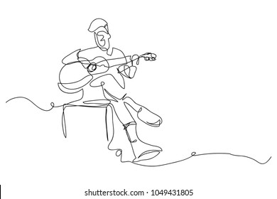 continuous line drawing of men playing guitar music illustrator